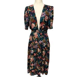 Vintage Pellini by Von Bramlett Floral Midi Dress 7/8 Short Sleeve Drop Waist